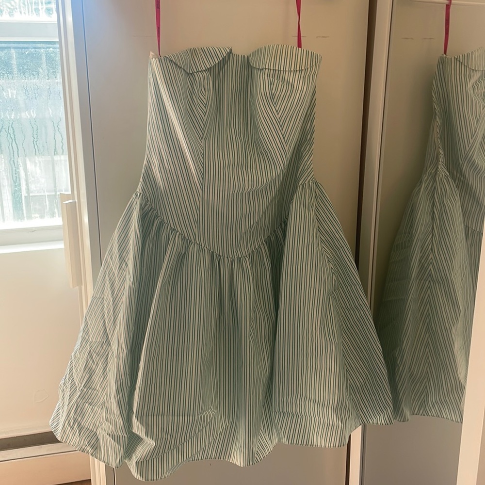 Betsey Johnson Turquoise White Striped Strapless Mini Dress Size 6